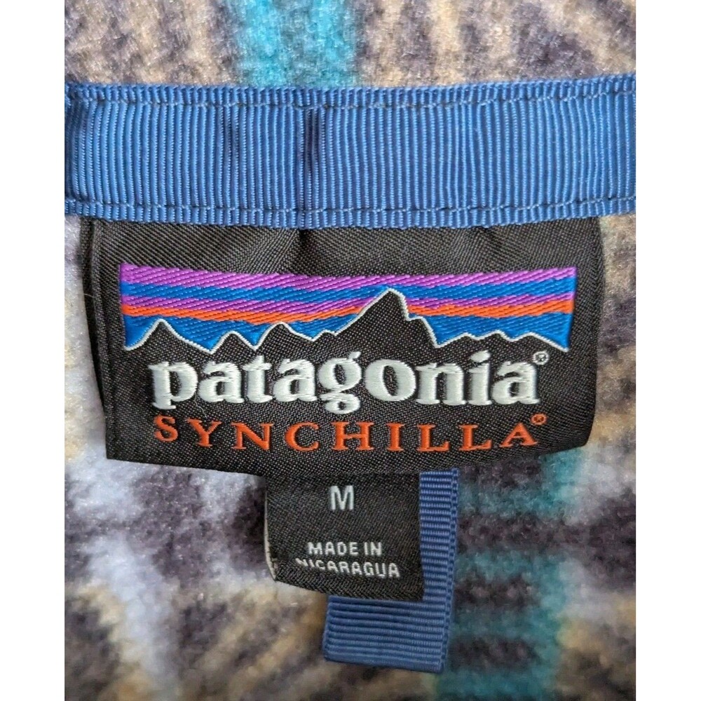 Patagonia Synchilla Snap T Womens M Pullover Fleece Turquoise Blue Print *Read* - Picture 9 of 11